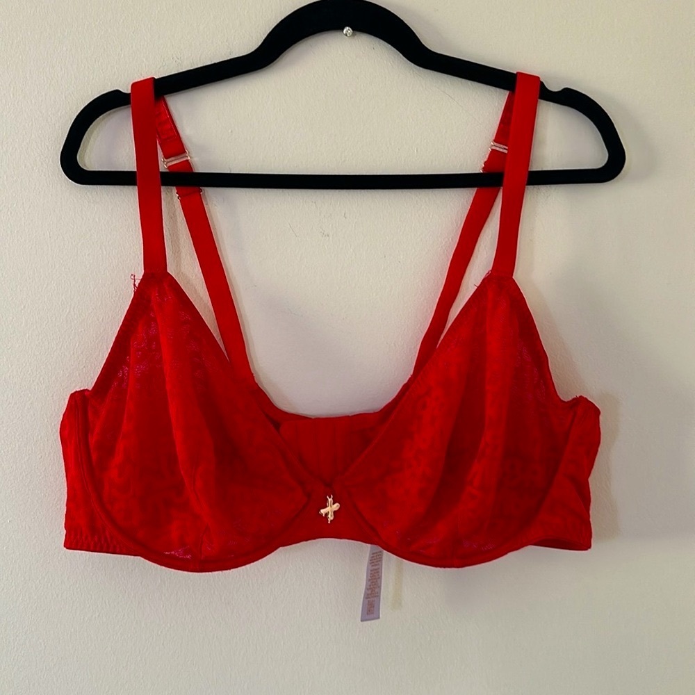 Savage X Fenty Bra 44DD Red Logo UnLined Bra Riahanna Underwire - Picture 2 of 6